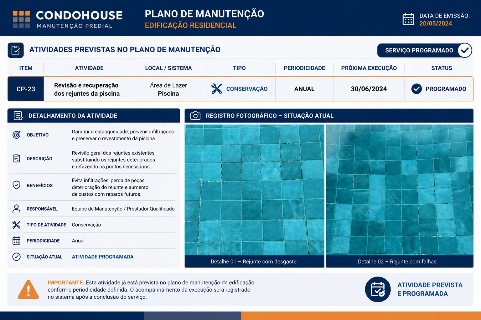 Plano de Manutenção da edificação — atividade de conservação programada na Condohousi